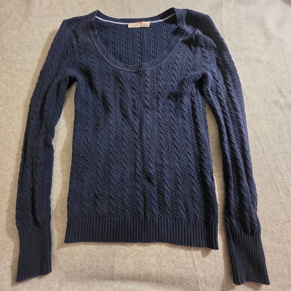 Old Navy Cable Knit Sweater Women's XS Navy Blue‎ Outdoor Comfy Preppy Vintage
